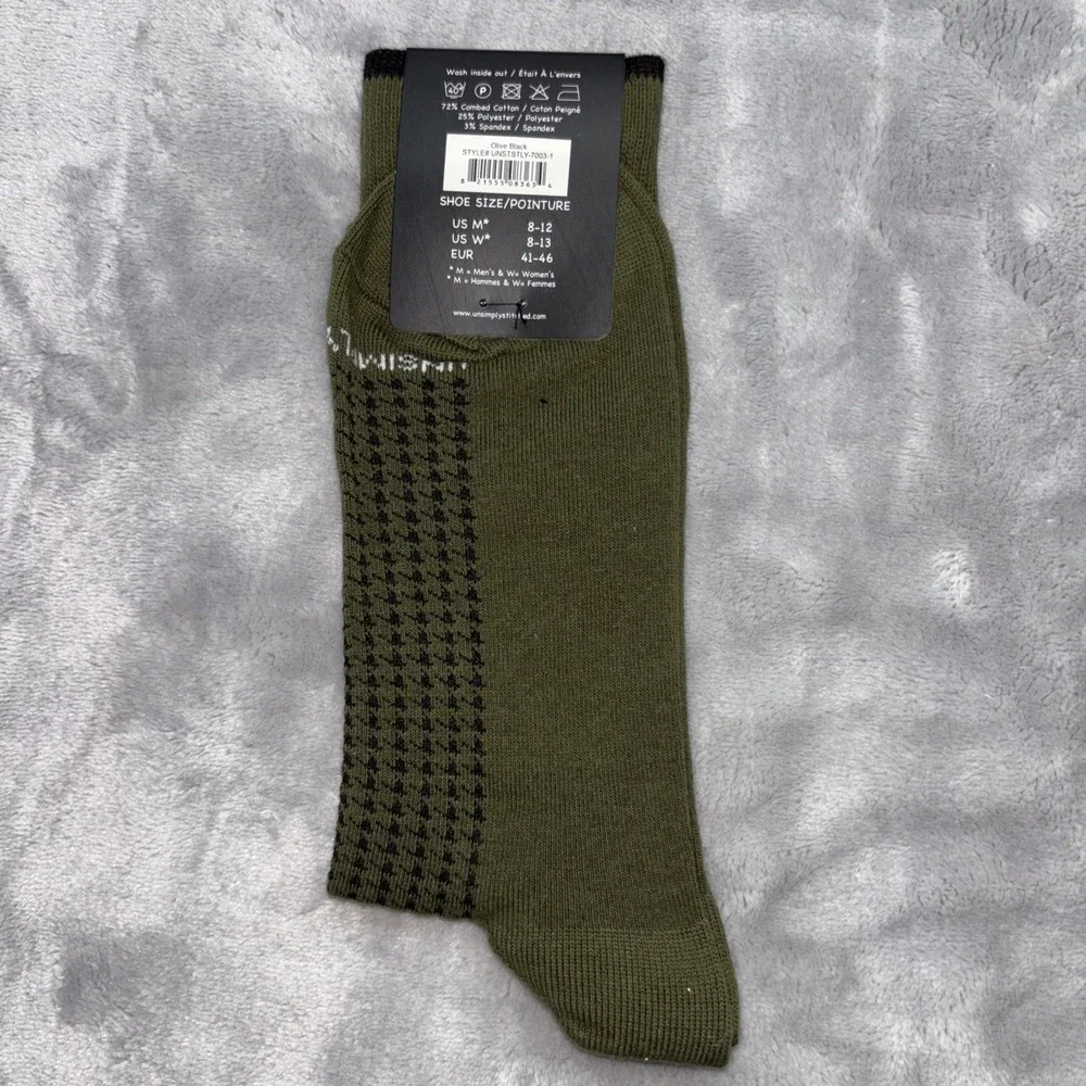 Unsimply Stitched Olive Green Black Houndstooth Crew Socks Men  Size 8-13‎ NWT